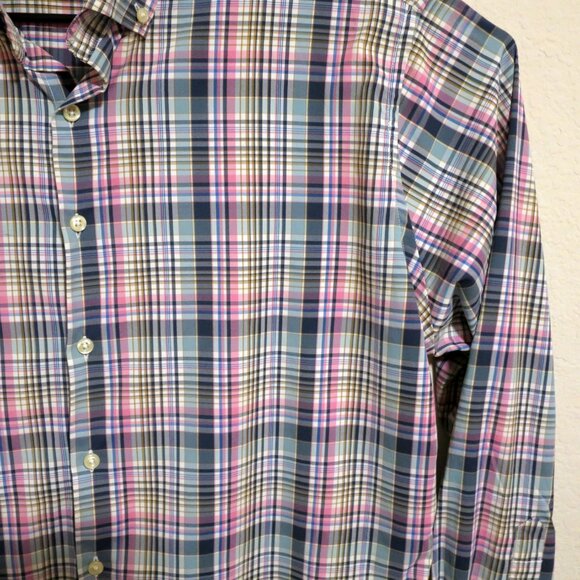 Peter Millar Shirt Mens XL Summer Comfort Long Sleeve Button Blue Pink Striped - Picture 4 of 6